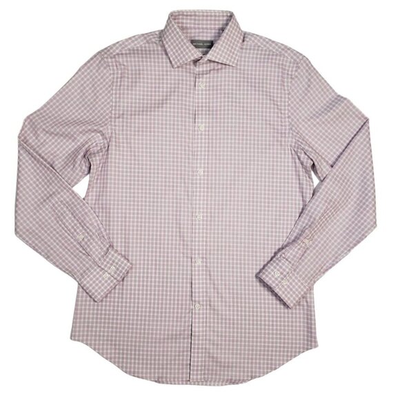 Michael Kors Airsoft Dress Shirt Pink Check Stretch Preppy Mens M Slim Fit NEW - Picture 1 of 9